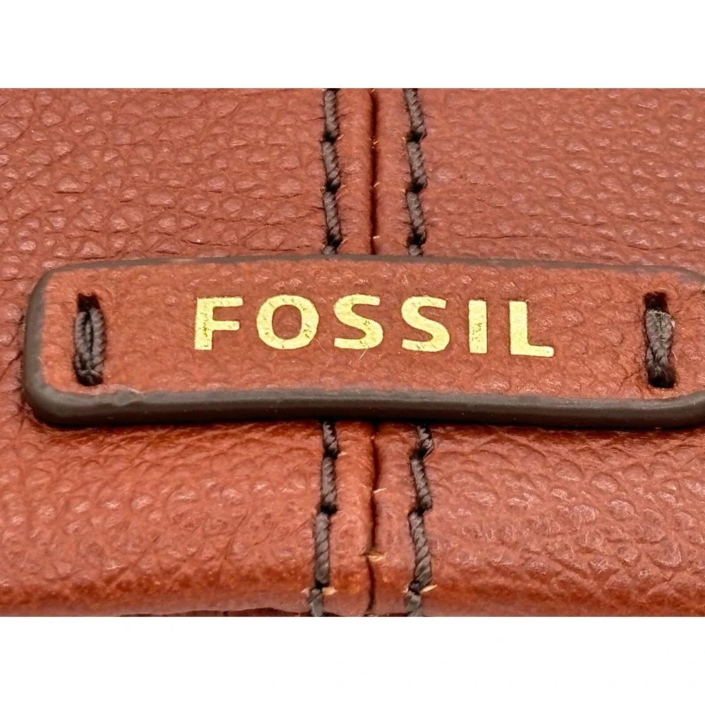 Fossil Pebbled Cowhide Leather Cinnamon Brown Zippered Money Wallet Pouch Clean!